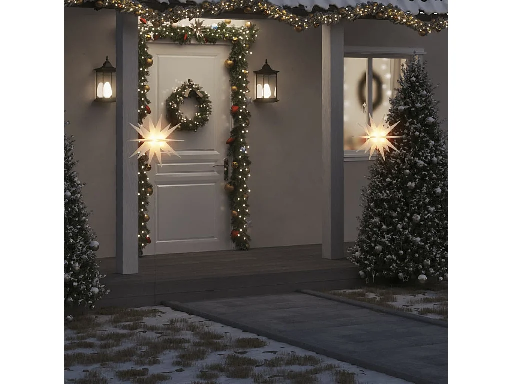 Luci natalizie con picchetti 3 pz LED pieghevoli bianche 57 cm