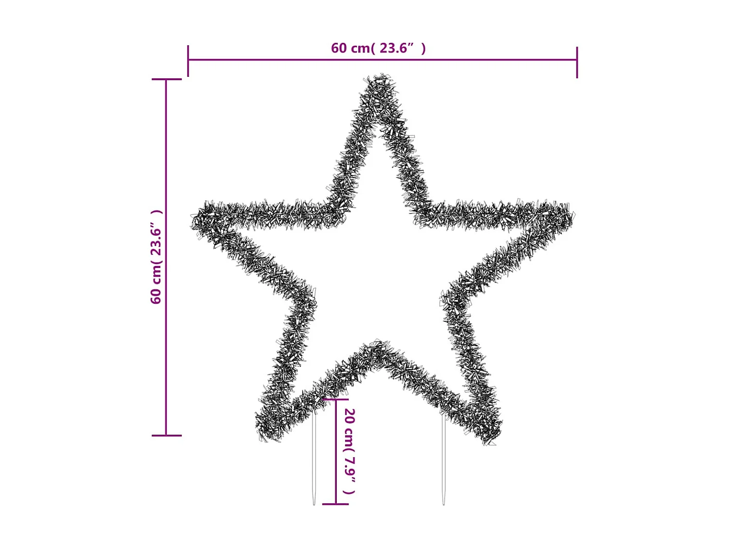 Decorazione luminosa stella di Natale con 80 picchetti LED 60 cm