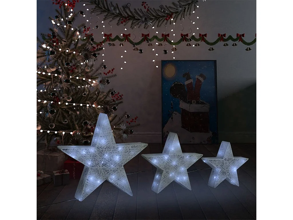 Étoile de décoration de Noël 3pcs Blanc LED Extérieur Intérieur