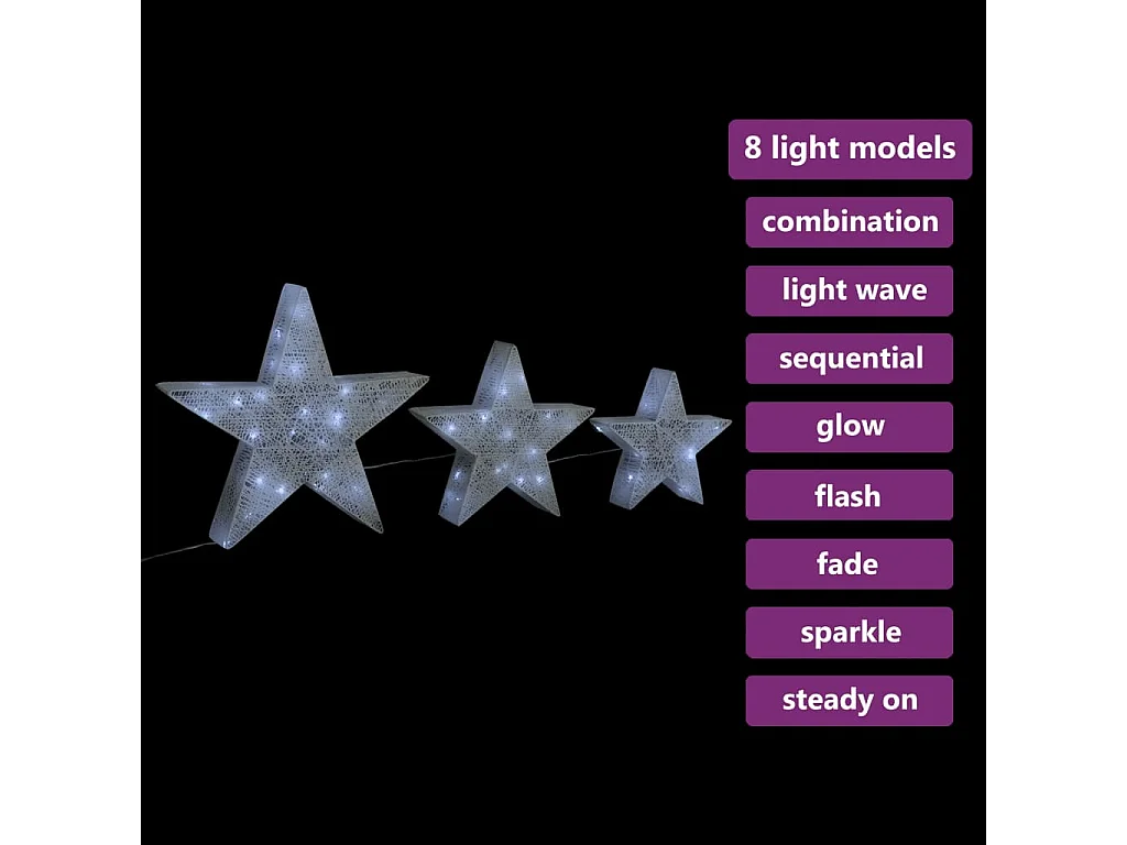 Étoile de décoration de Noël 3pcs Blanc LED Extérieur Intérieur