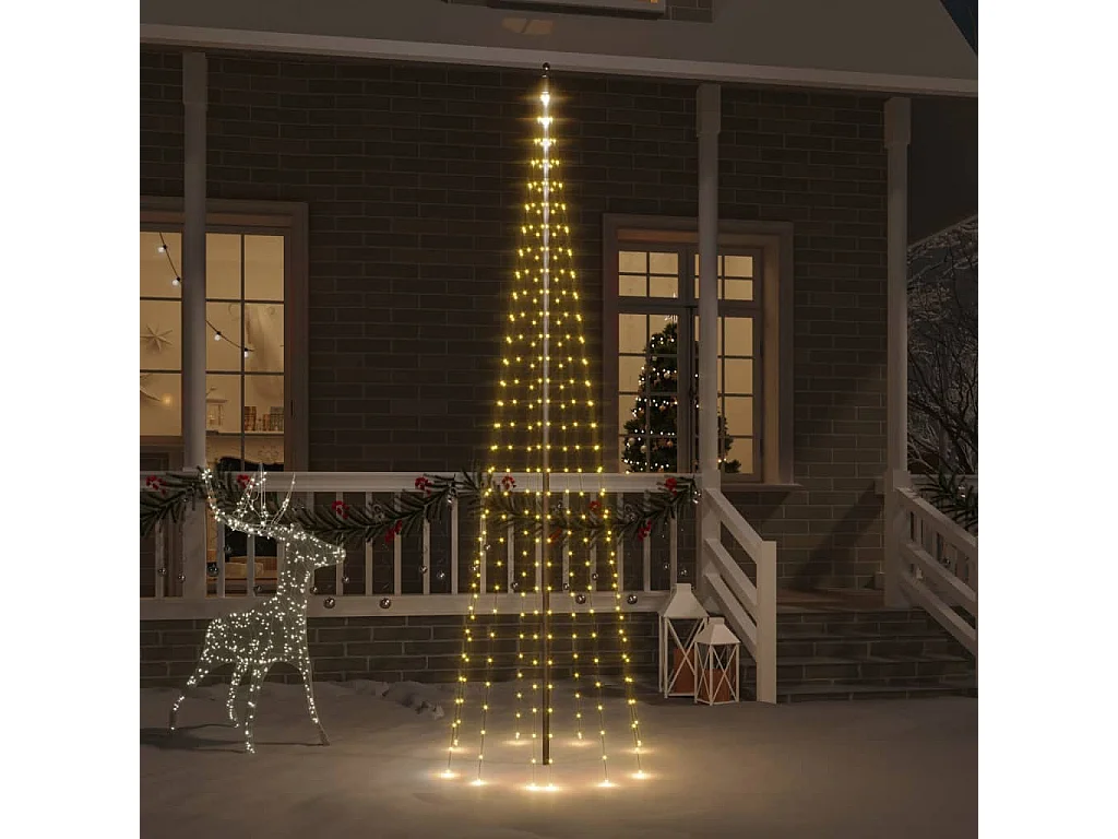 Árvore de Natal em mastro de bandeira 310 LED Branco quente 300 cm