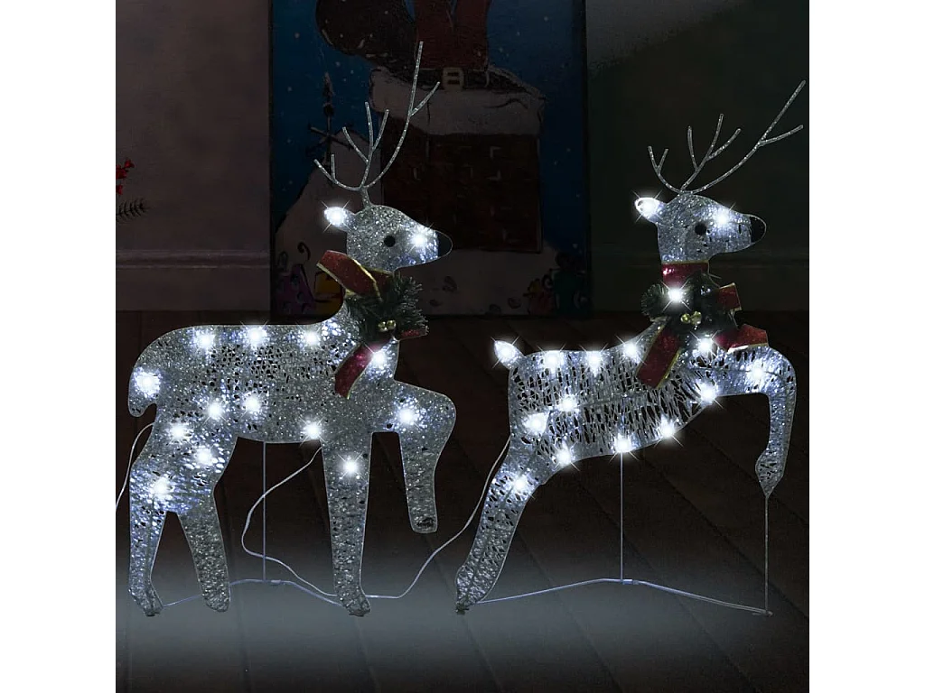 Rennes de Noël 2 pcs Argenté 40 LED