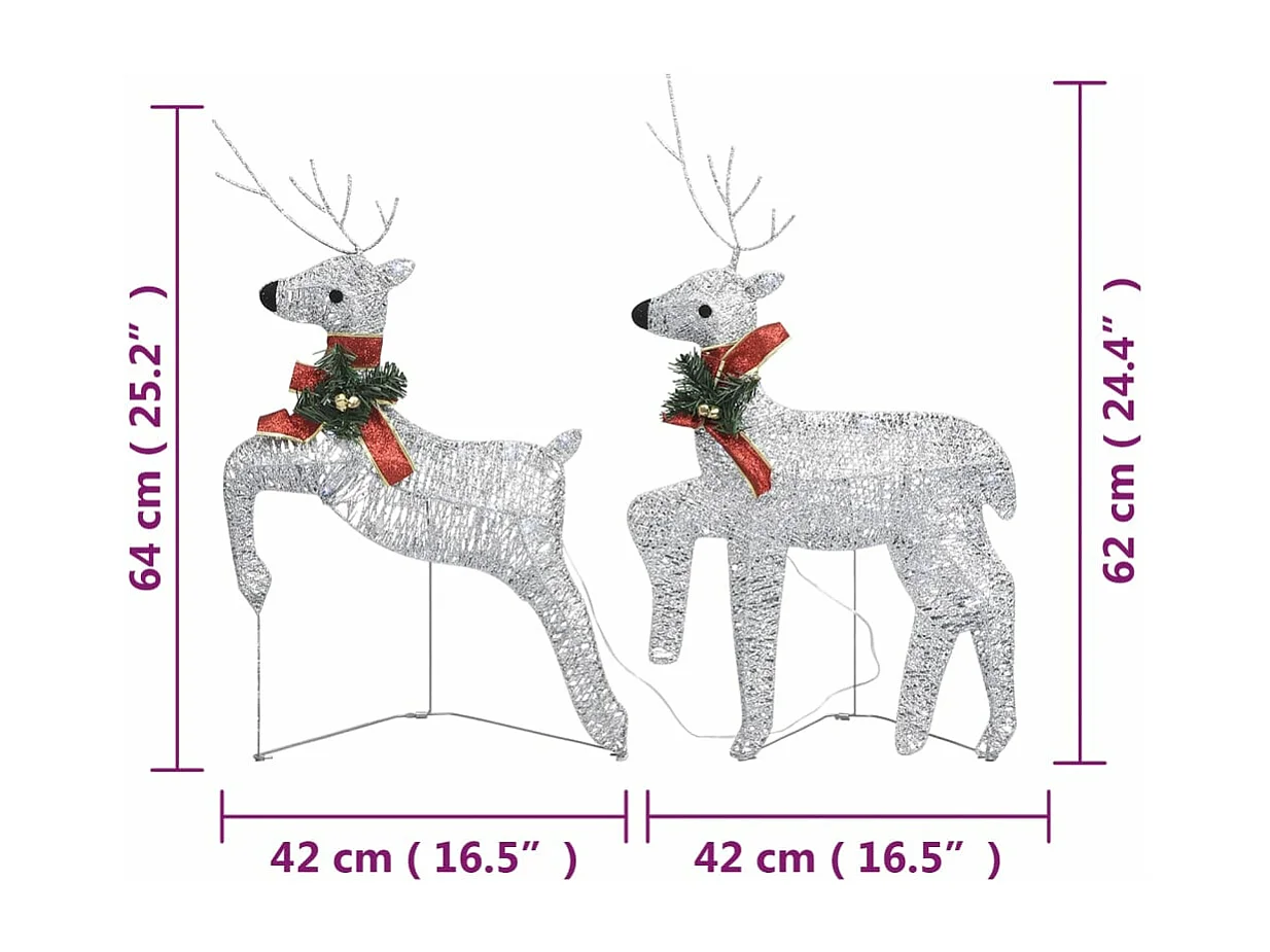 Rennes de Noël 2 pcs Argenté 40 LED