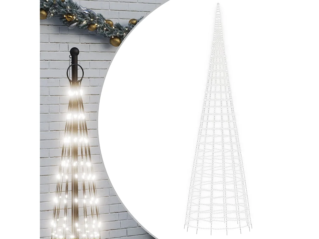 Árbol de Navidad iluminado sobre asta de bandera 3000 LED blanco 800 cm