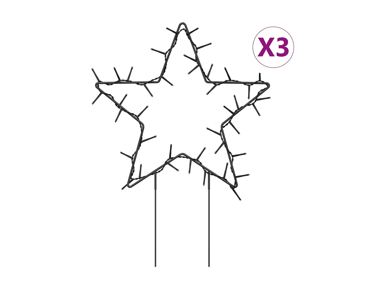 Décoration lumineuse étoile de Noël piquets 3 pcs 50 LED 29 cm