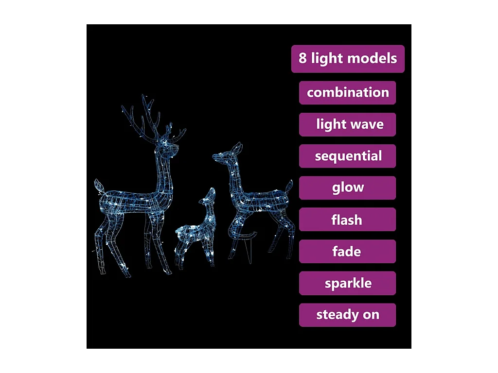 Famille de rennes de décoration Acrylique 300 LED blanc froid