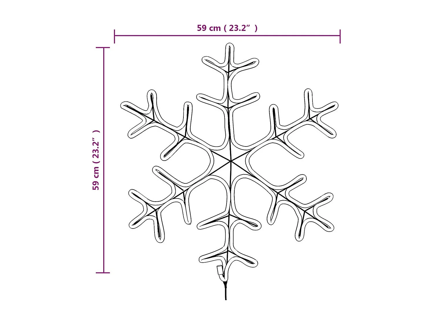 Figura de floco de neve de Natal e 144LED branco quente 59x59cm