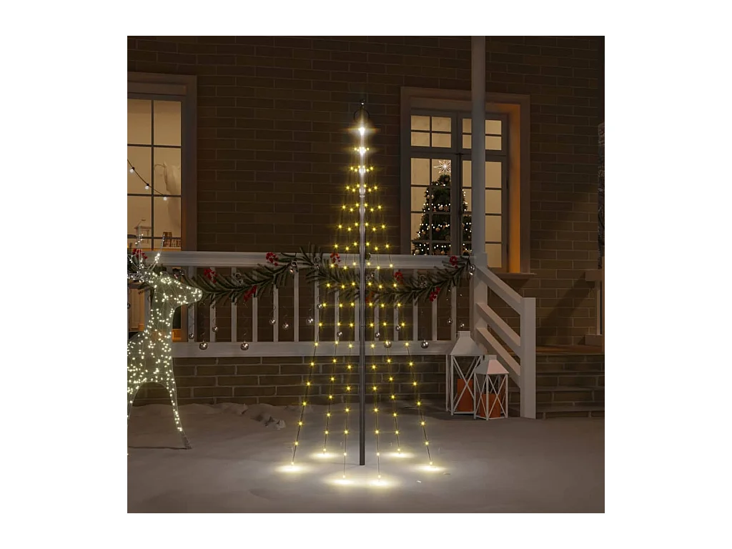Albero di Natale su pennone 108 LED bianco caldo 180 cm