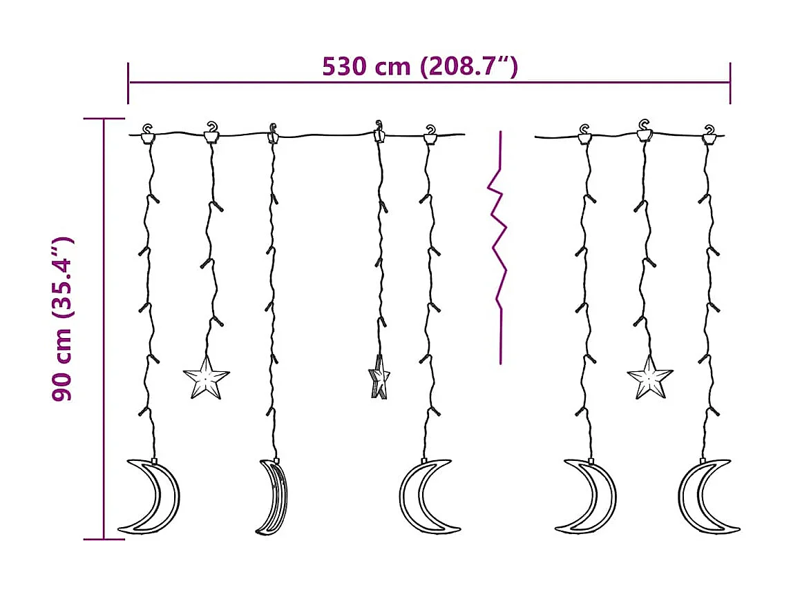 Guirnalda de luces estrella y luna con mando a distancia 345 LEDs