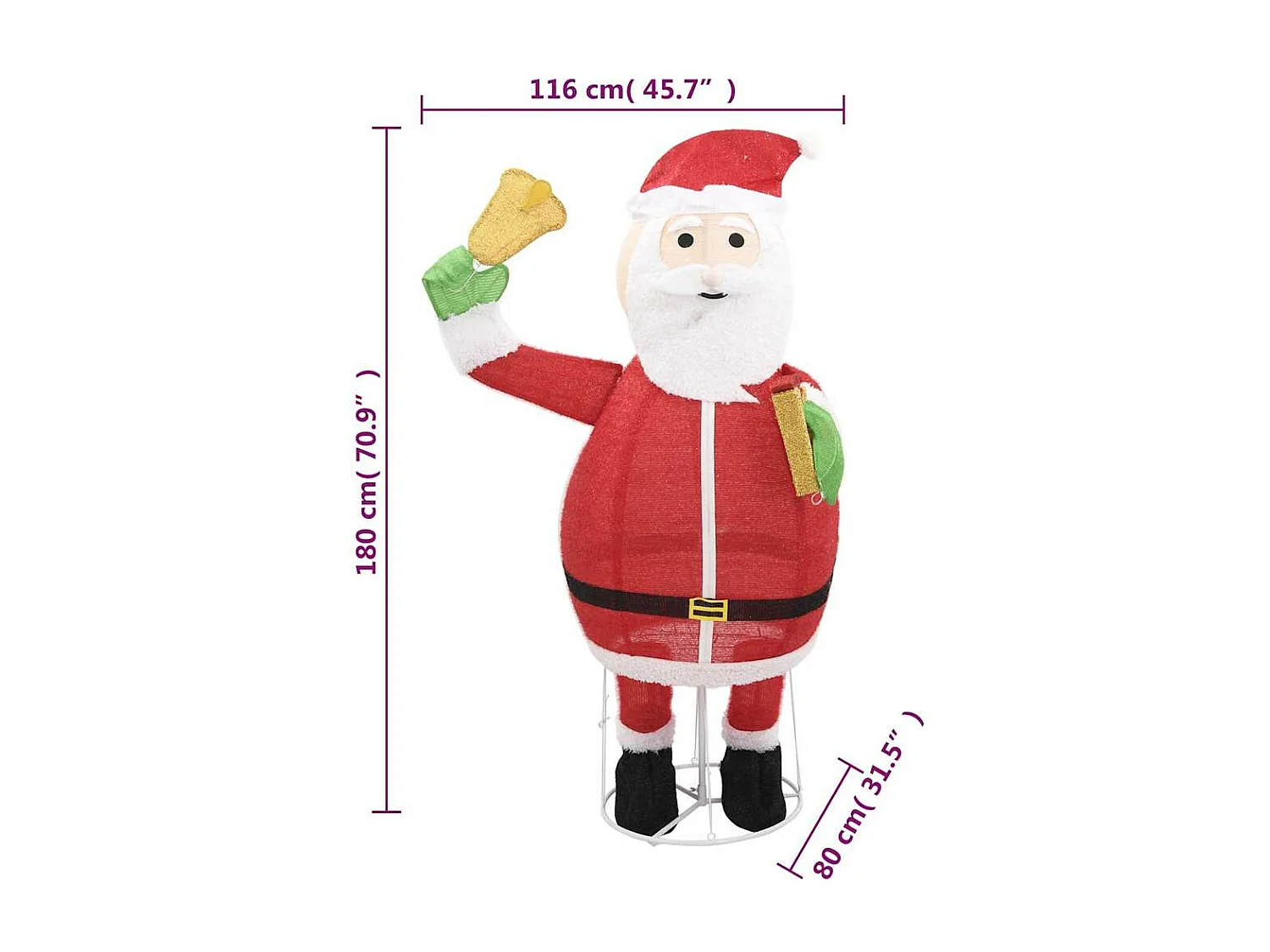 Decoração de Natal Papai Noel Estatueta LED Tecido Luxo 180cm