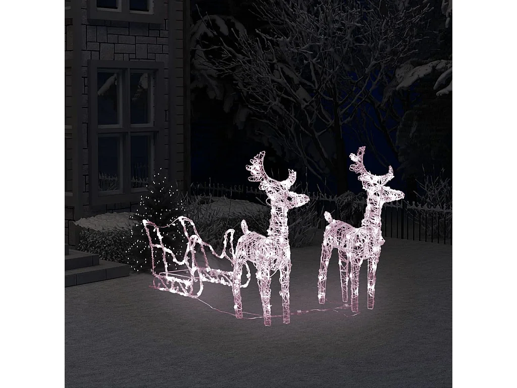 Décoration de Noël Rennes et traîneau 160 LED 130 cm Acrylique