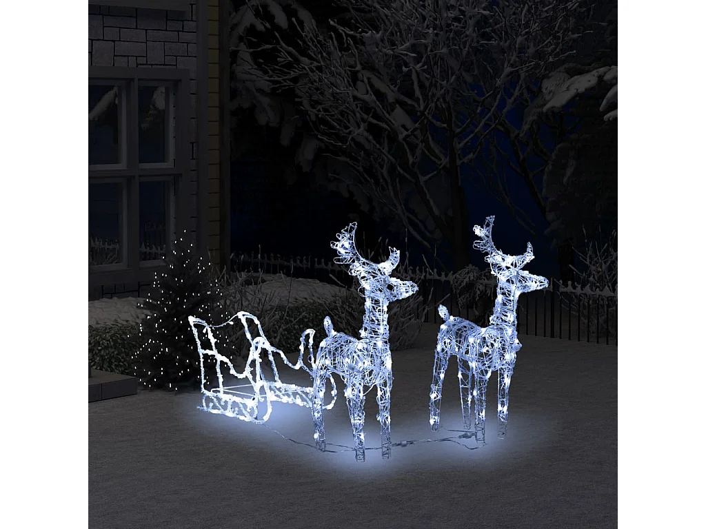 Decoración navideña Reno y trineo 160 LED 130 cm Acrílico