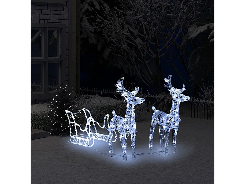 Decoración navideña Reno y trineo 160 LED 130 cm Acrílico
