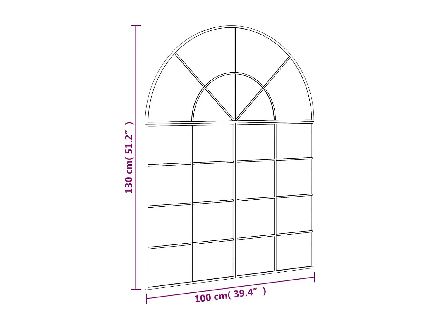 Miroir mural noir 100x130 cm arche fer