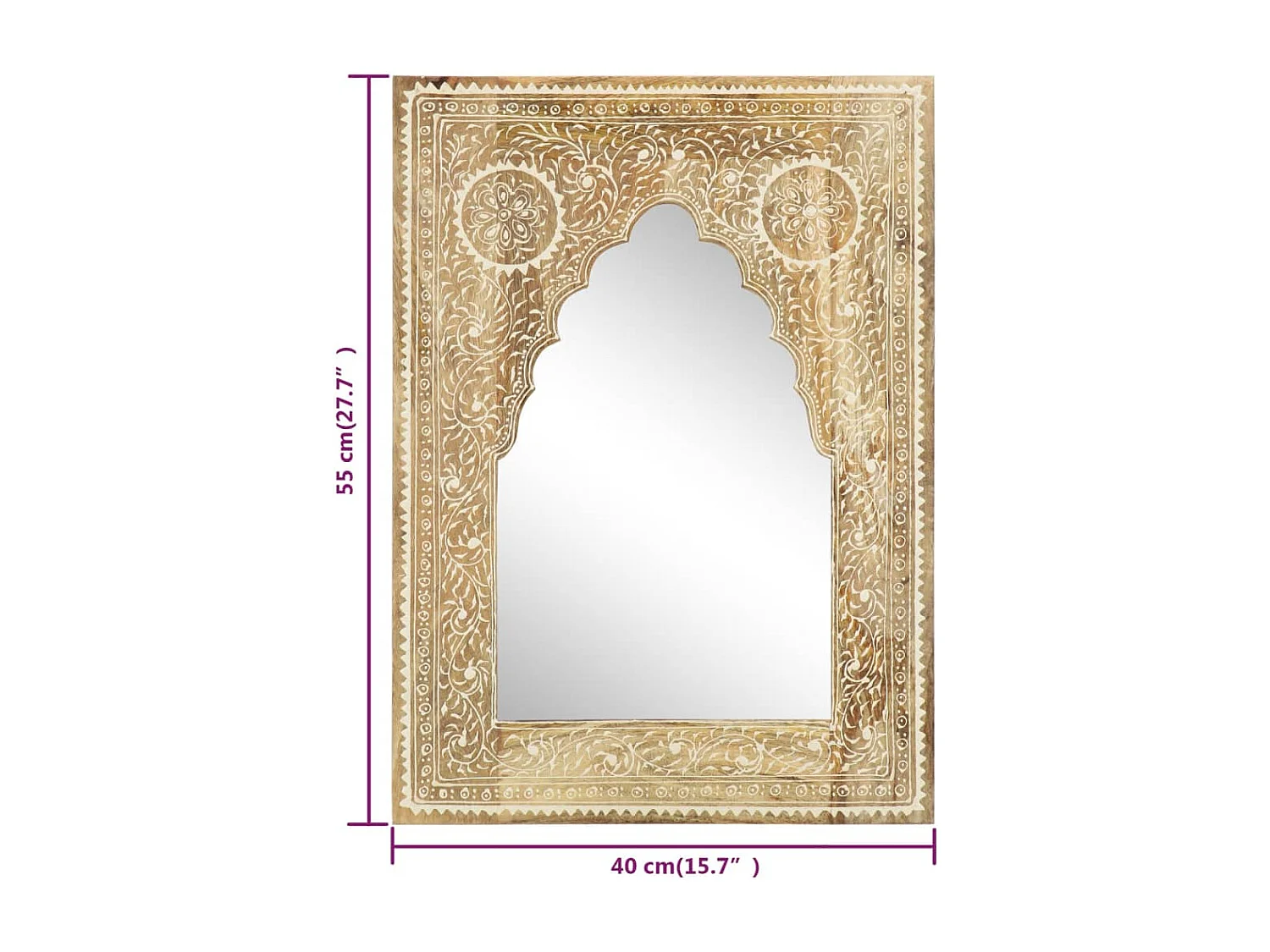 Miroir peint à la main 40x55 cm Bois de manguier solide