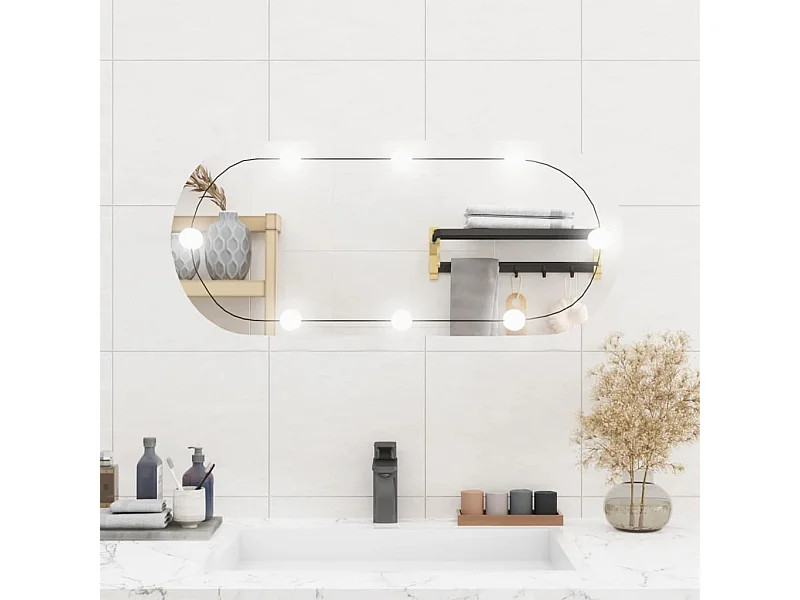 Specchio da Parete con Luci LED 35x80 cm Vetro Ovale