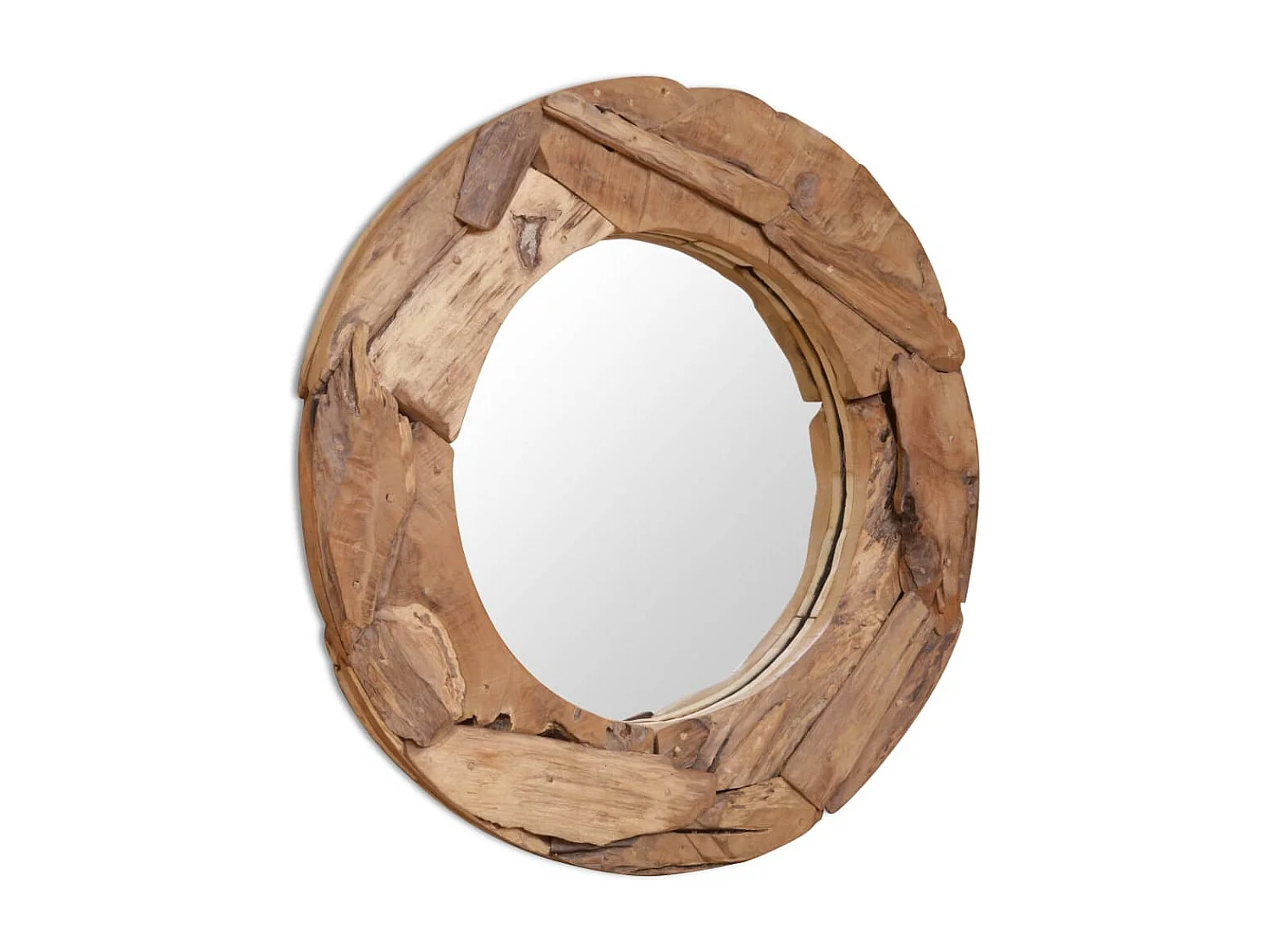 Espejo decorativo de teca 80 cm redondo
