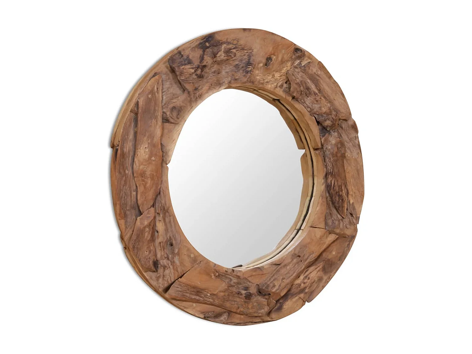 Espejo decorativo de teca 80 cm redondo