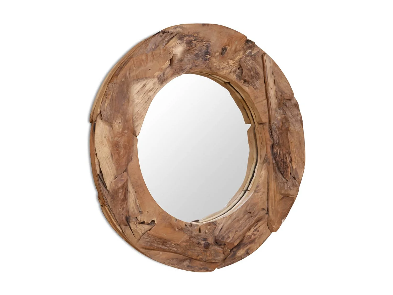 Espejo decorativo de teca 80 cm redondo