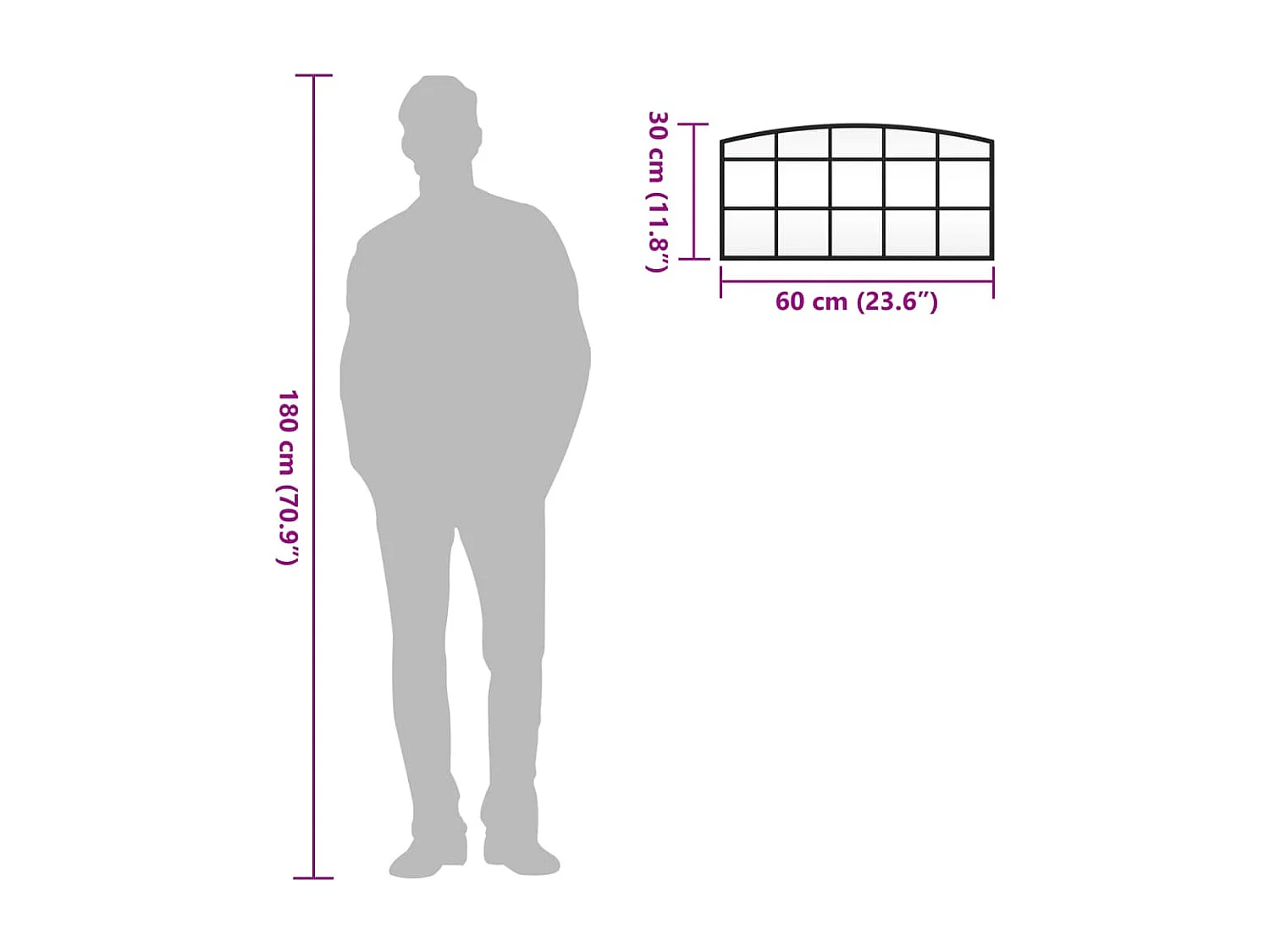 Wandspiegel Schwarz 60x30 cm Gewölbt Eisen