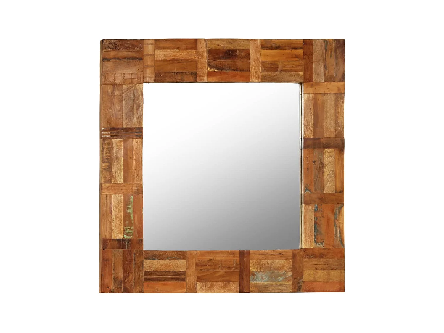 Espelho de parede em madeira recuperada maciça 60x60 cm
