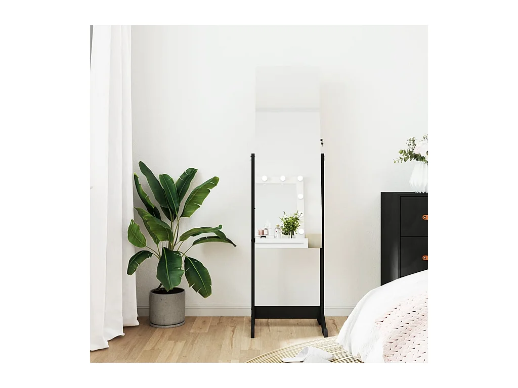 Armoire à bijoux avec miroir sur pied noir 42x38x152 cm