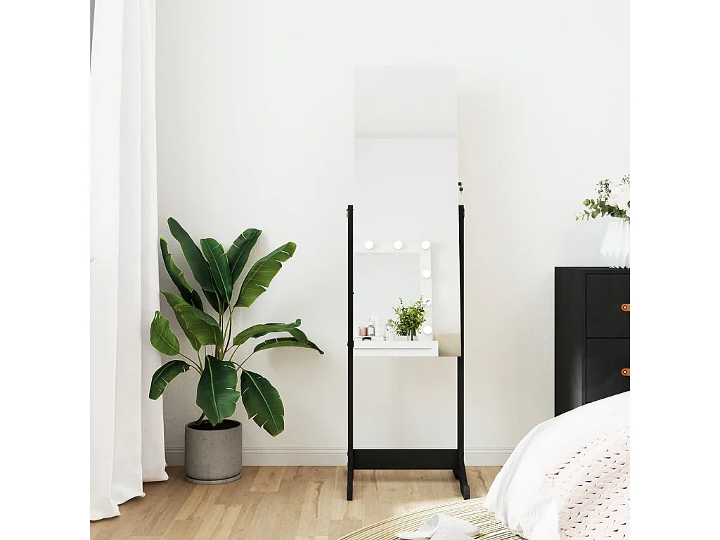 Armoire à bijoux avec miroir sur pied noir 42x38x152 cm