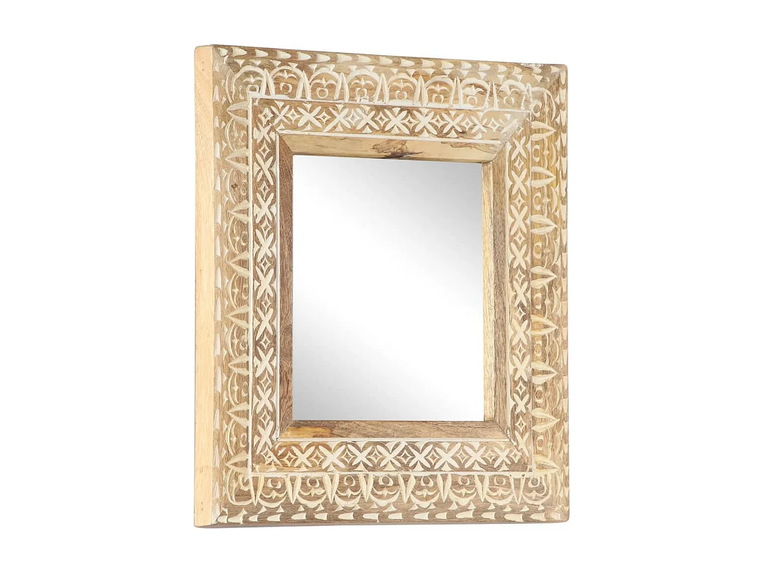 Specchio Intagliato a Mano 50x50x2,6 cm in Massello di Mango