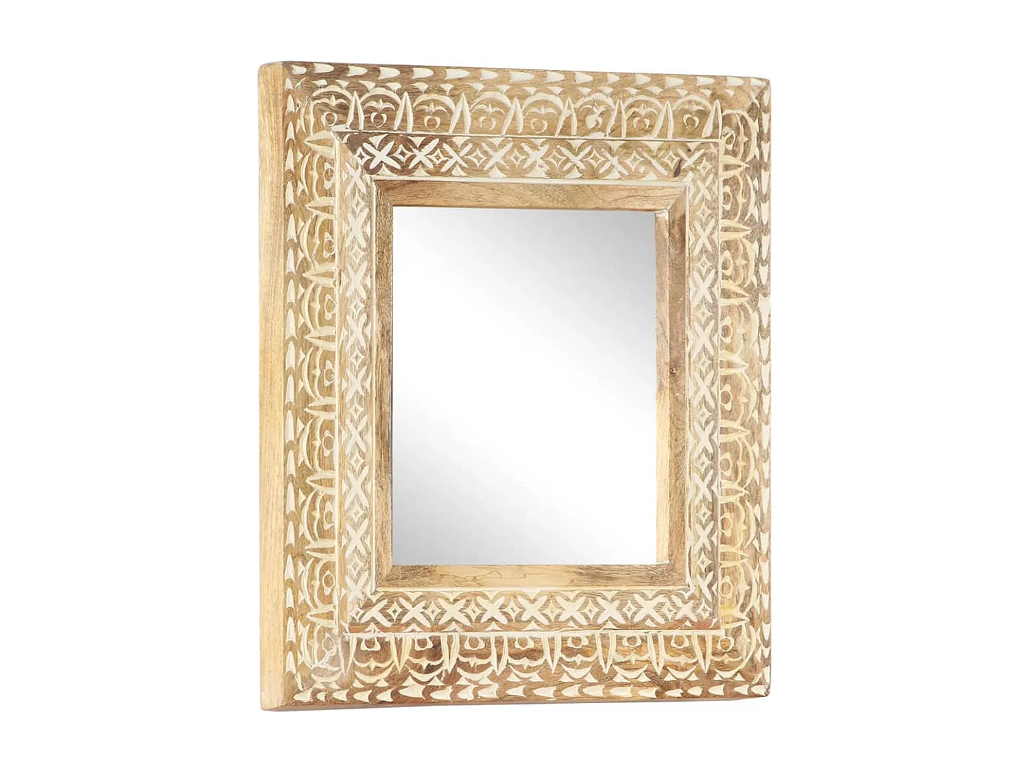 Specchio Intagliato a Mano 50x50x2,6 cm in Massello di Mango