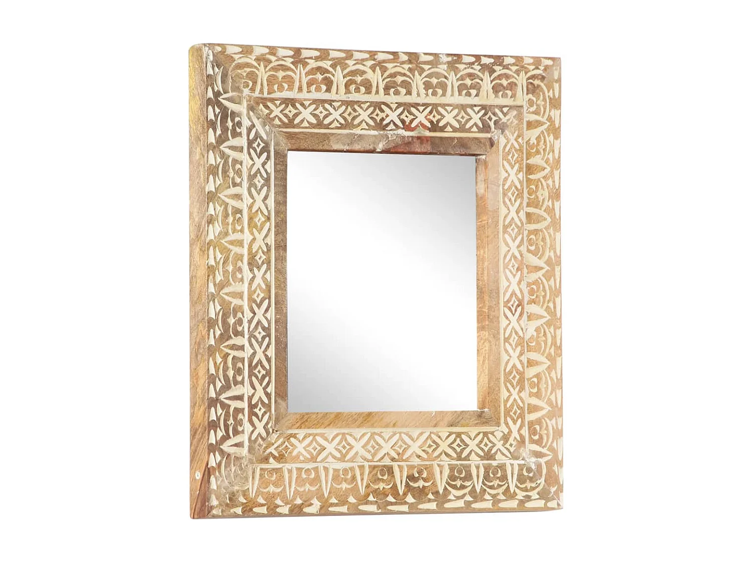 Specchio Intagliato a Mano 50x50x2,6 cm in Massello di Mango