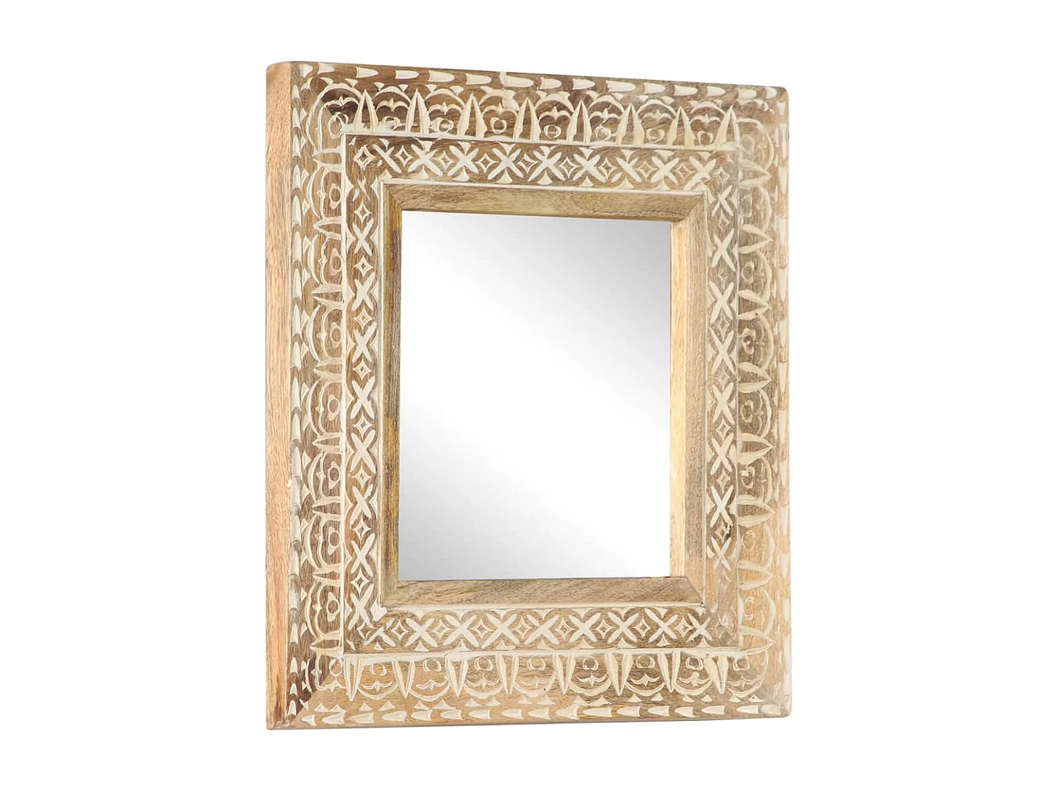 Specchio Intagliato a Mano 50x50x2,6 cm in Massello di Mango