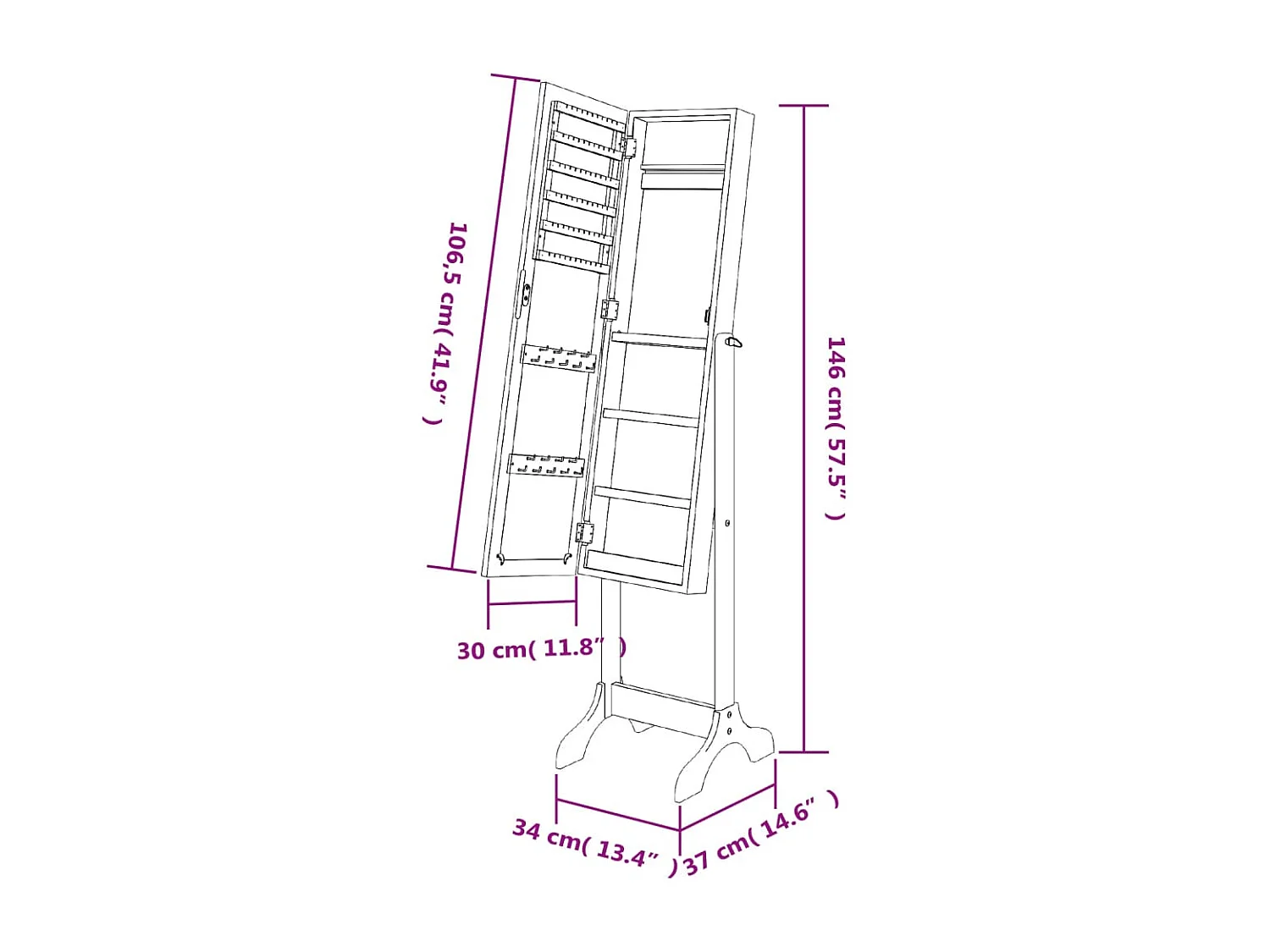 Miroir sur pied 34x37x146 cm