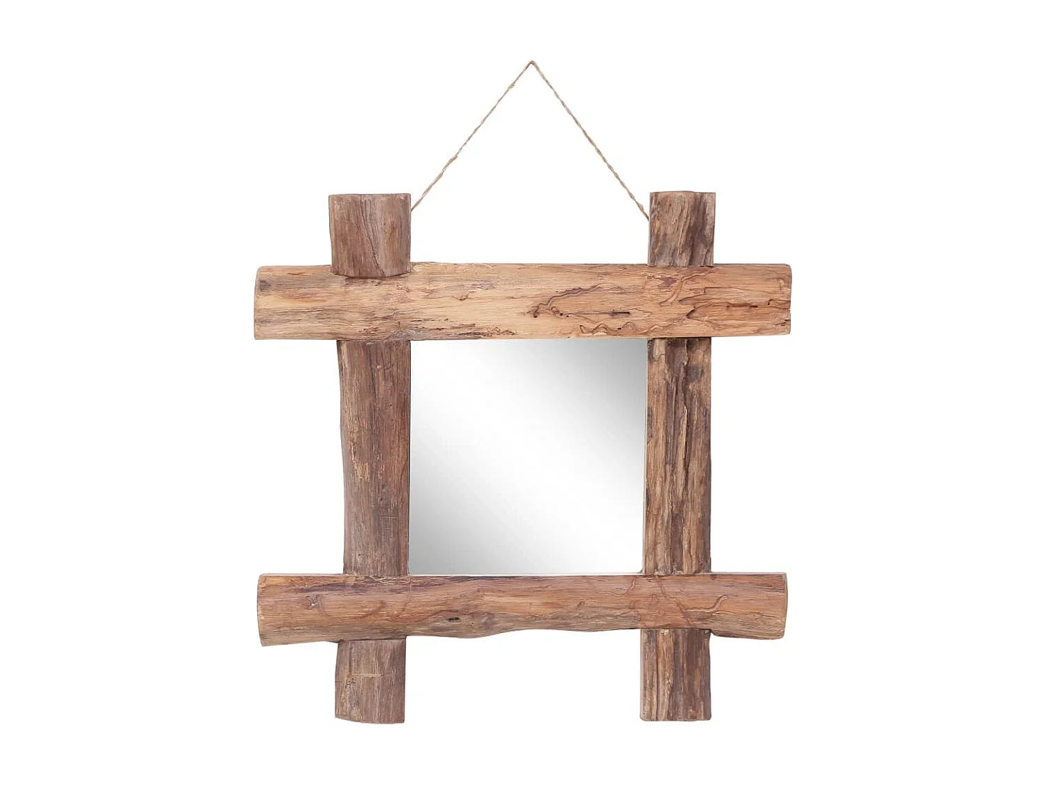 Espelho de troncos 50x50 cm madeira de teca reciclada natural