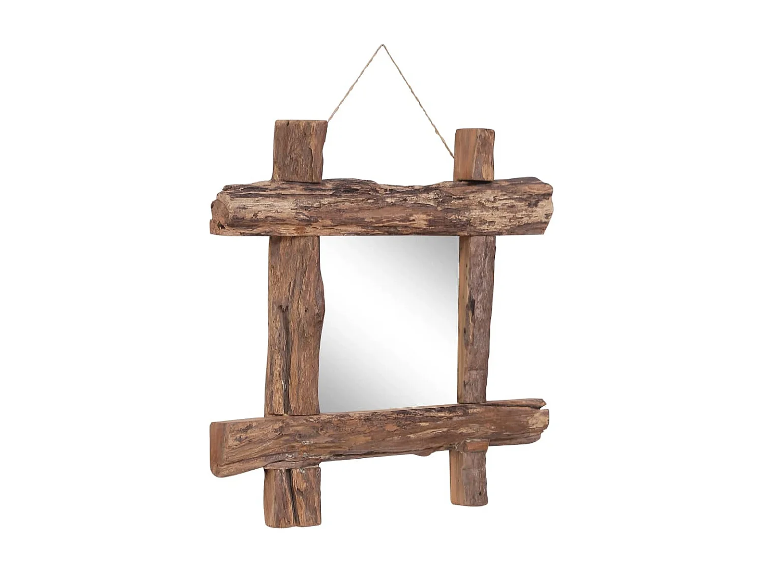 Espelho de troncos 50x50 cm madeira de teca reciclada natural