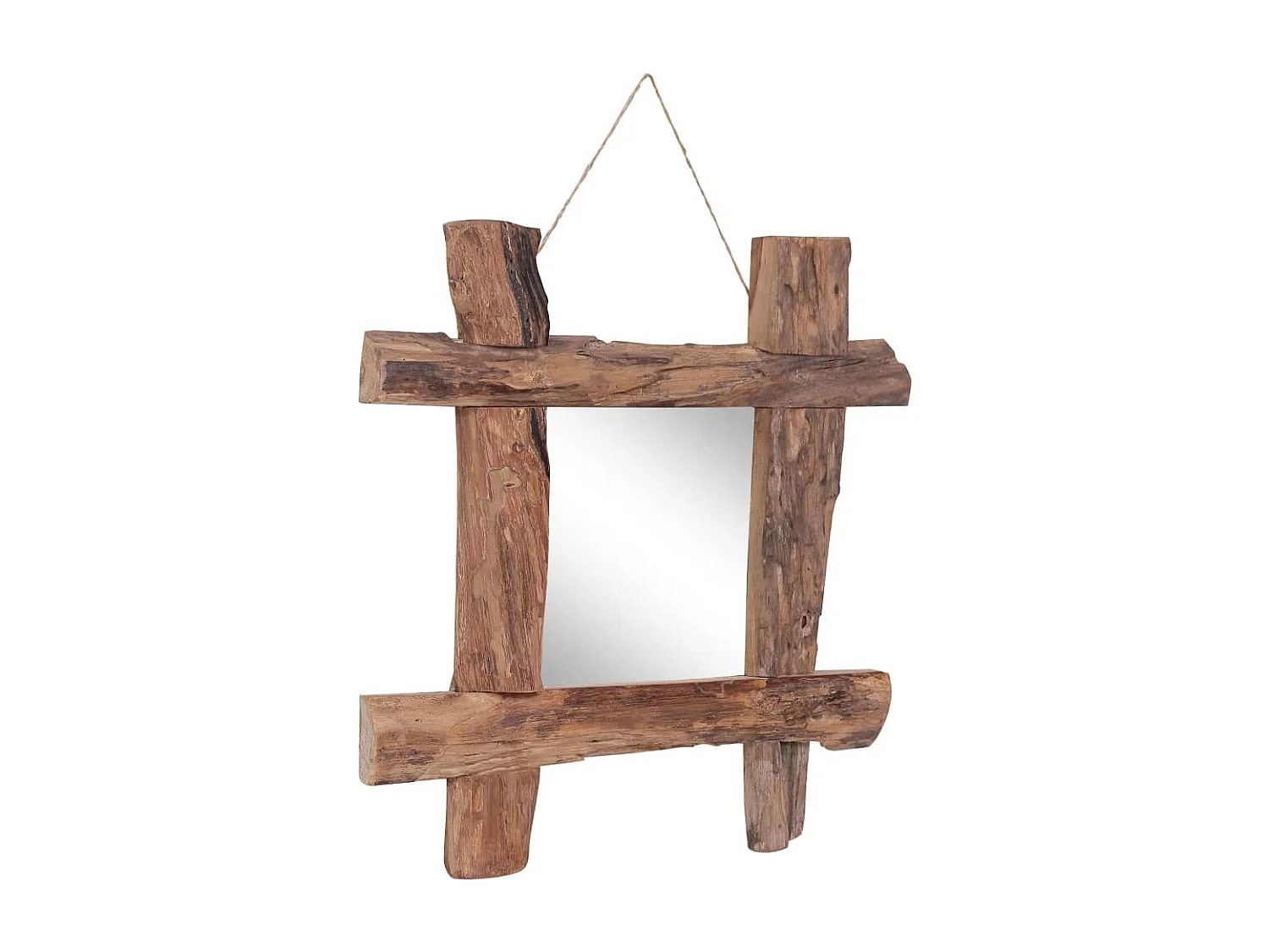 Espelho de troncos 50x50 cm madeira de teca reciclada natural