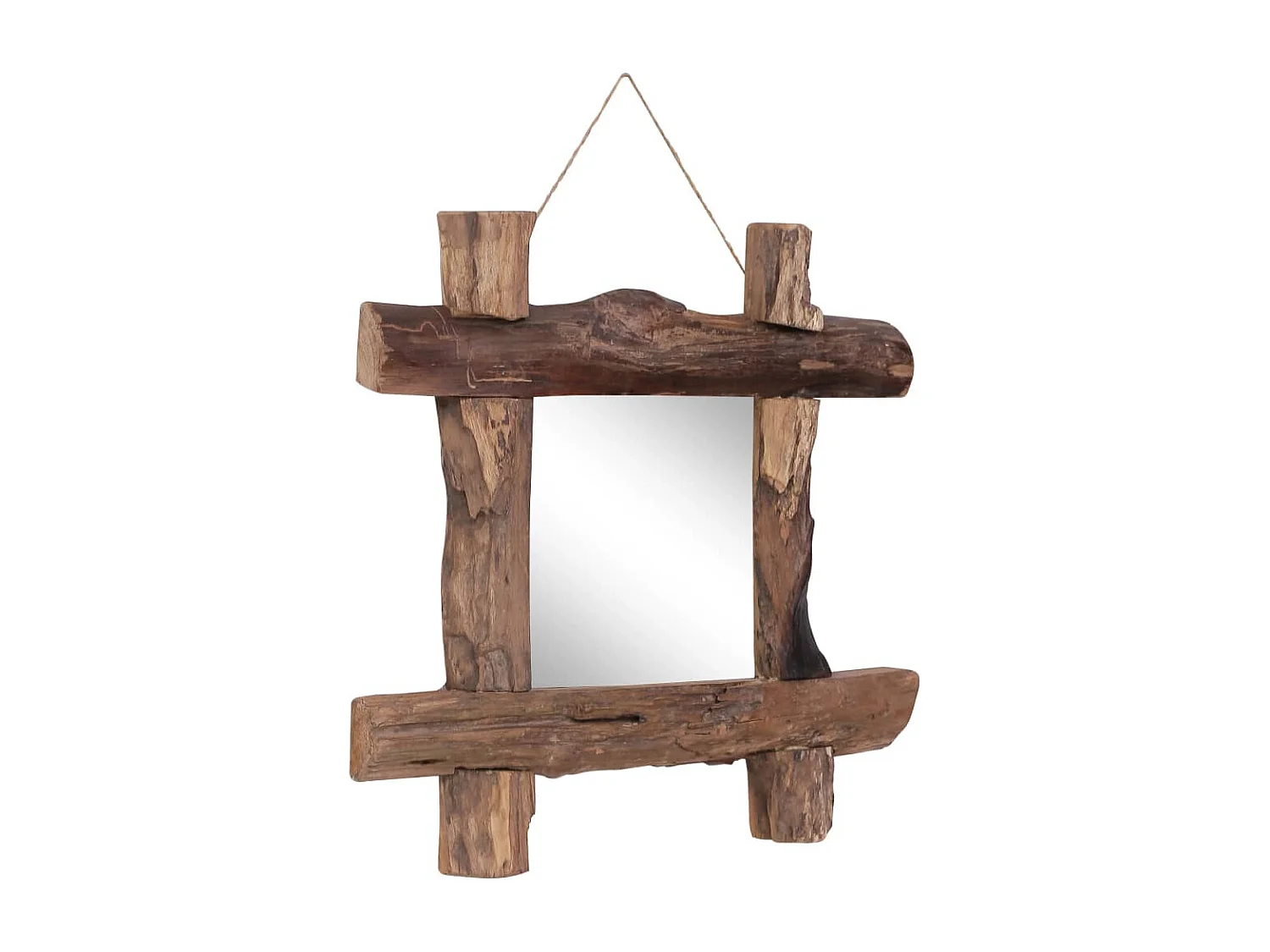 Espelho de troncos 50x50 cm madeira de teca reciclada natural