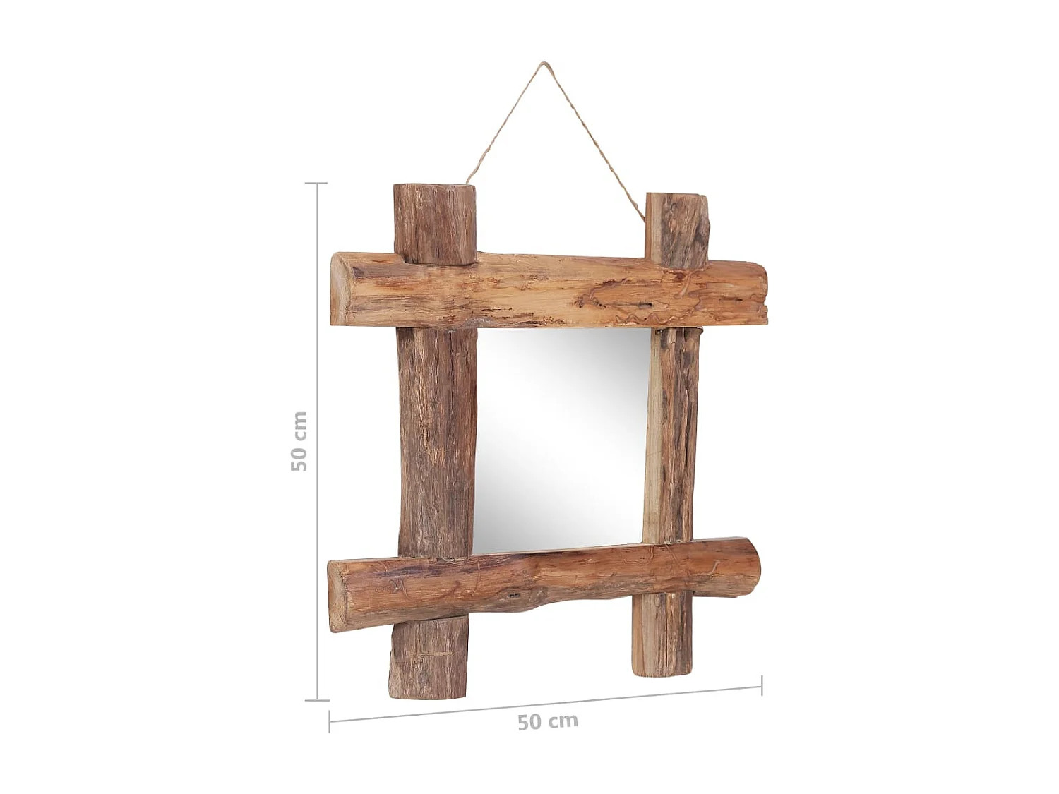 Espelho de troncos 50x50 cm madeira de teca reciclada natural