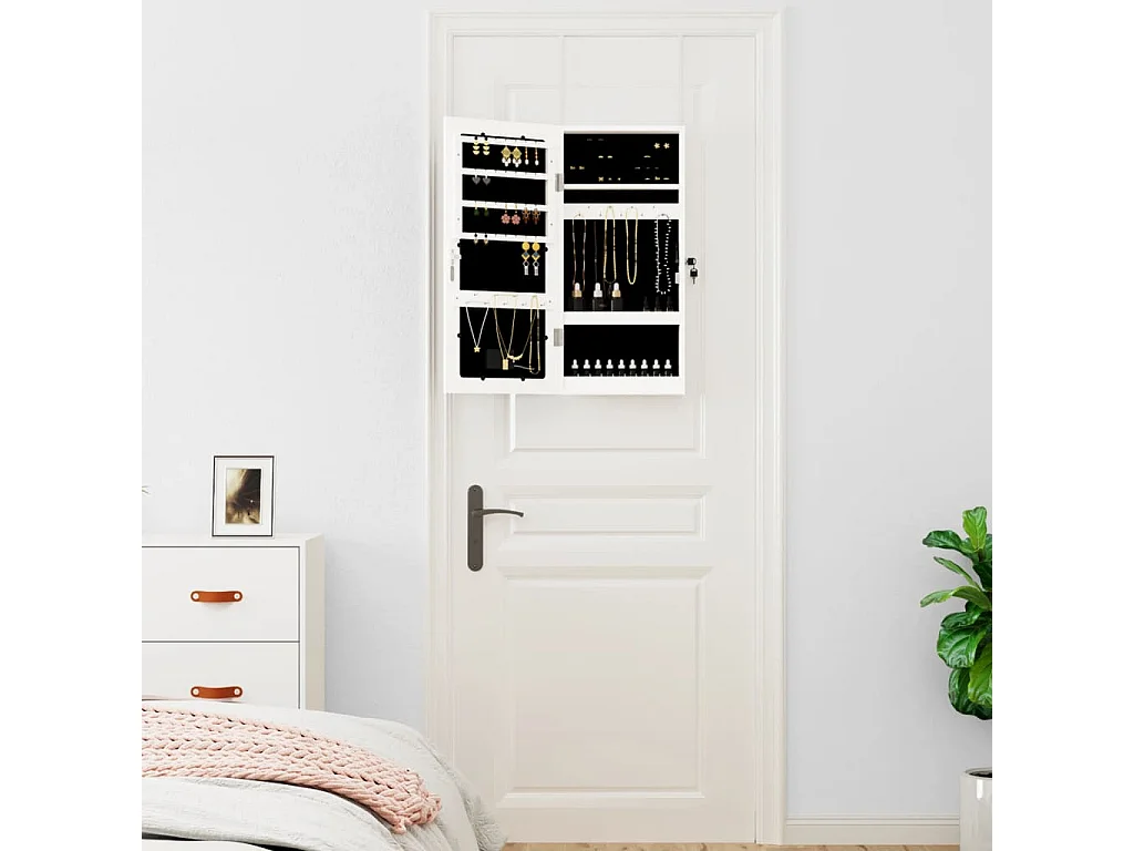 Armoire à bijoux avec miroir et éclairage LED mural blanc