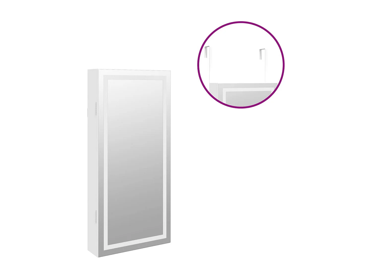 Armoire à bijoux avec miroir et éclairage LED mural blanc
