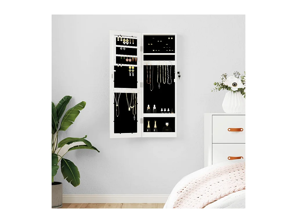 Móvel para joias de parede espelhado 30x8,5x90 cm branco