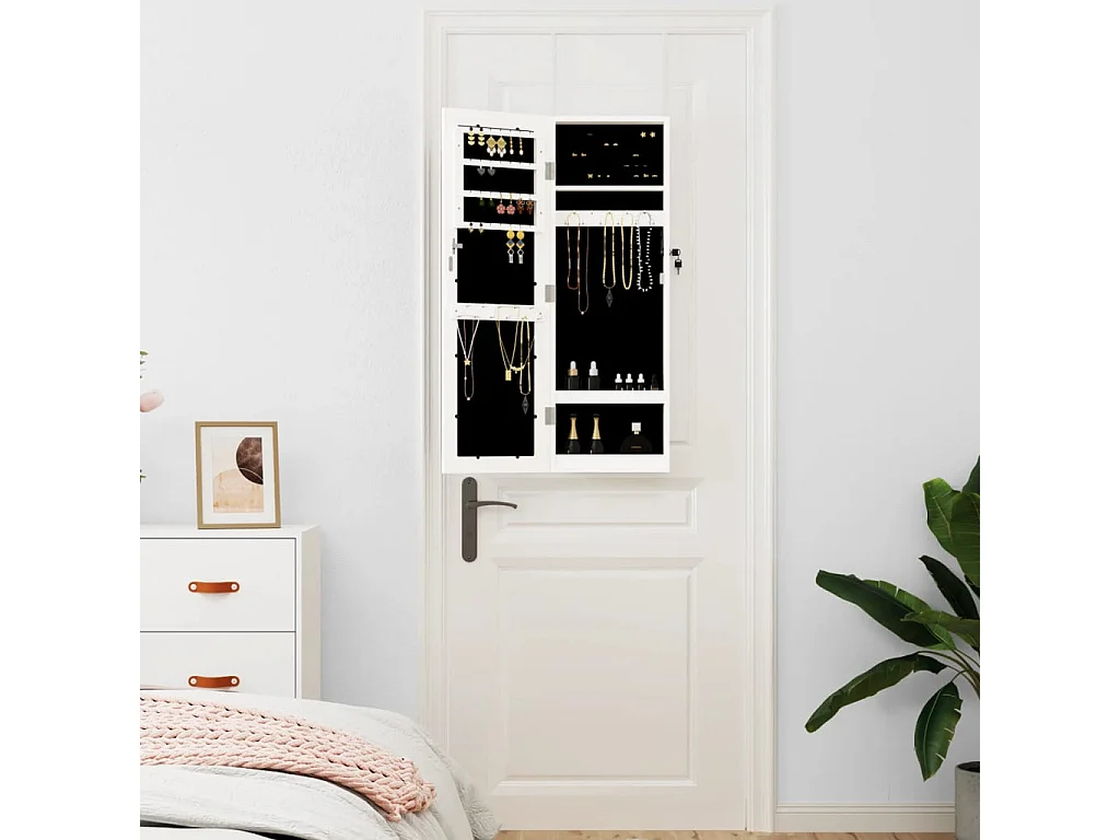 Móvel para joias de parede espelhado 30x8,5x90 cm branco