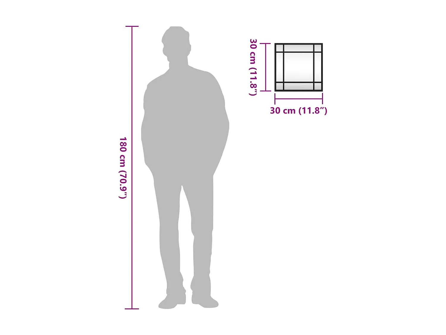 Miroir mural noir 30x30 cm carré fer