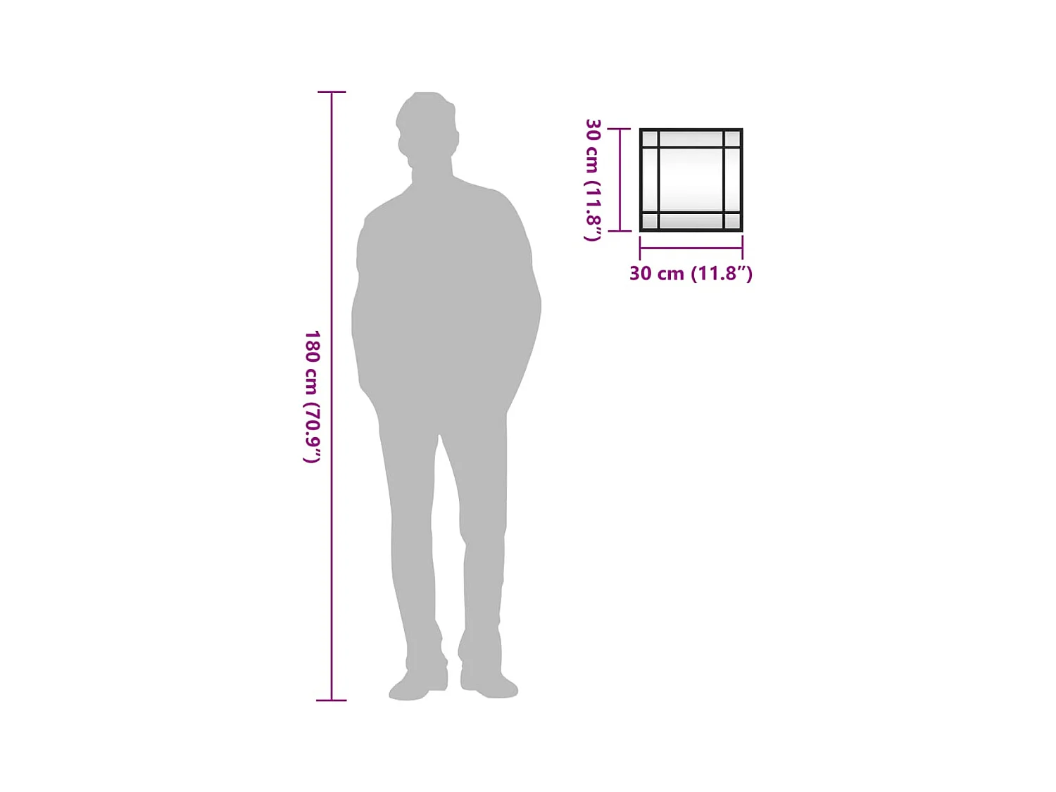 Miroir mural noir 30x30 cm carré fer