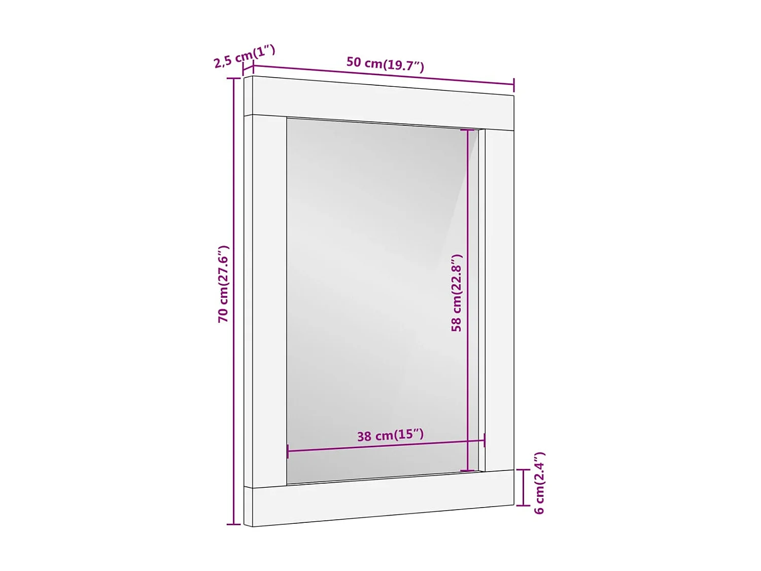 Miroir de bain 50x70x2,5 cm bois de manguier massif et verre