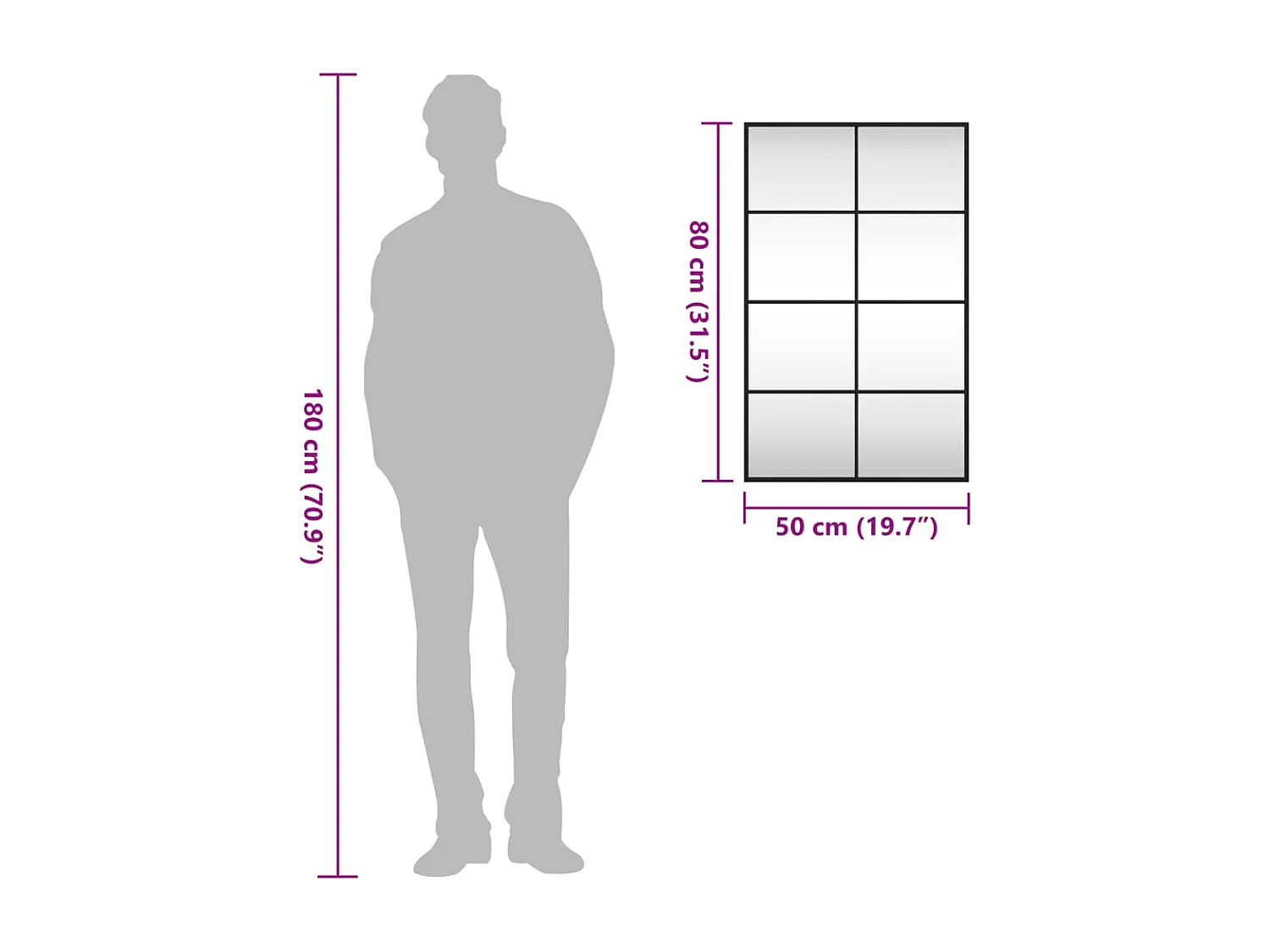 Espelho de parede retangular 50x80 cm ferro preto