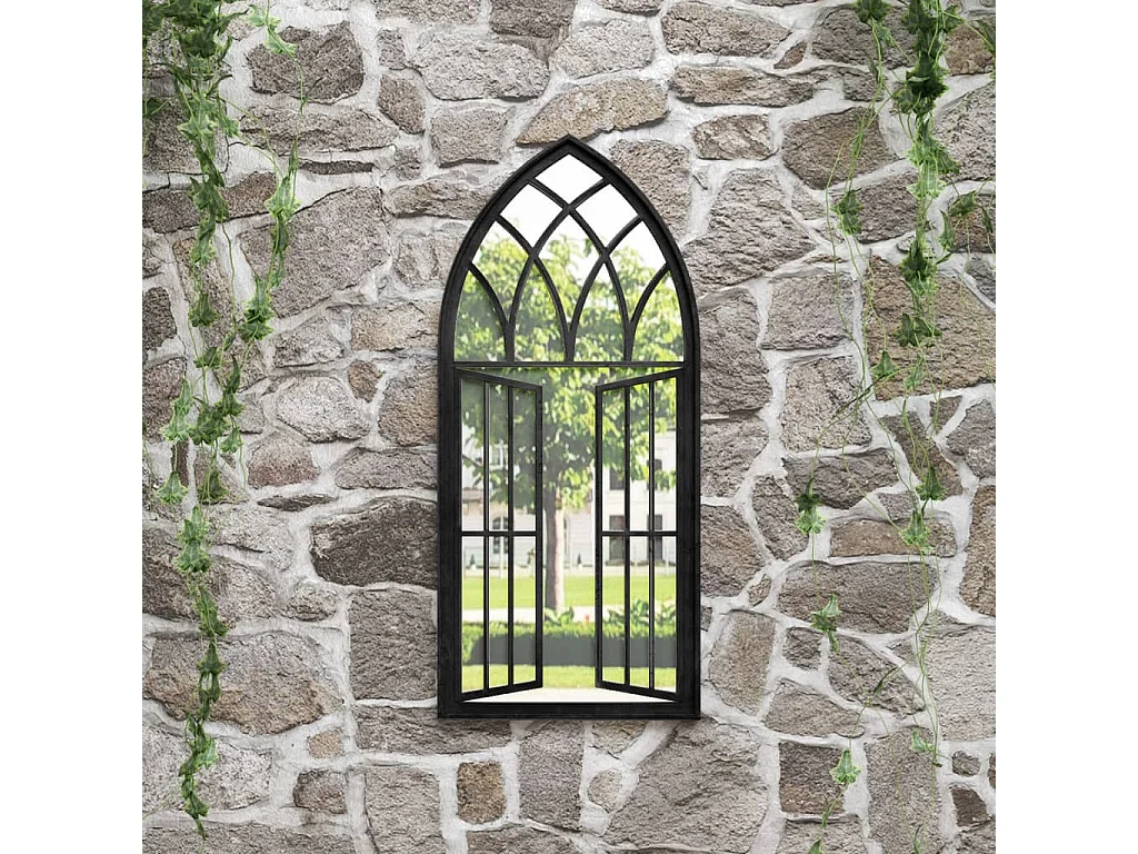 Specchio da Giardino Nero 100x45 cm in Ferro per Uso Esterno