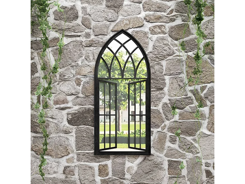 Specchio da Giardino Nero 100x45 cm in Ferro per Uso Esterno