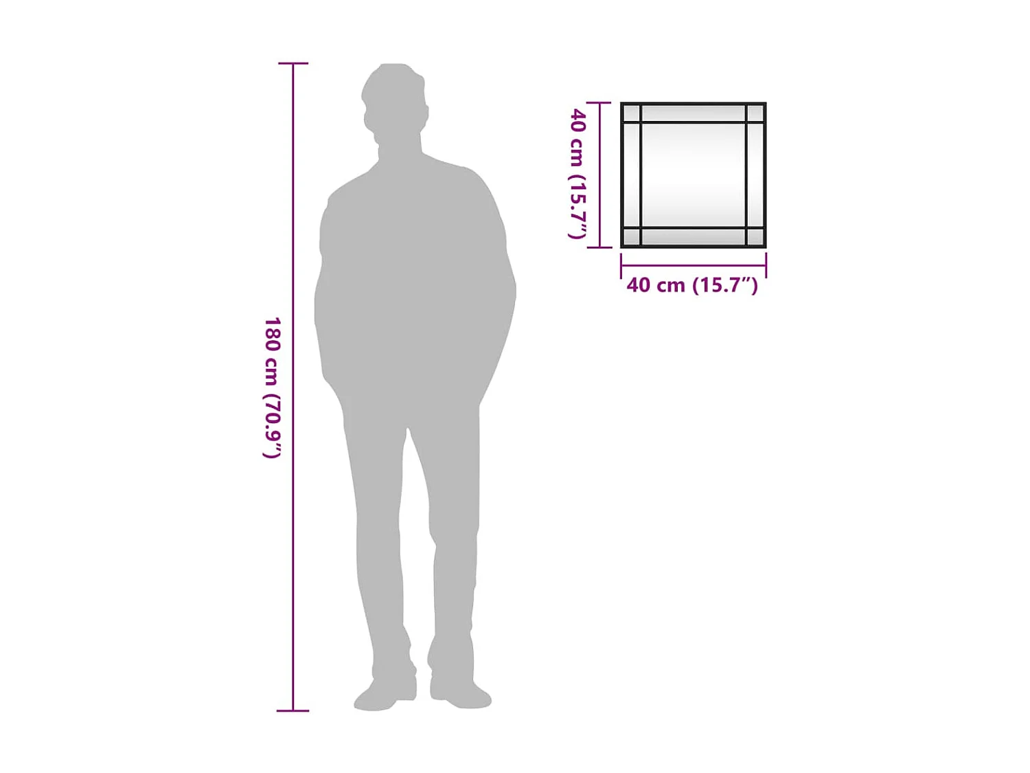 Miroir mural noir 40x40 cm carré fer