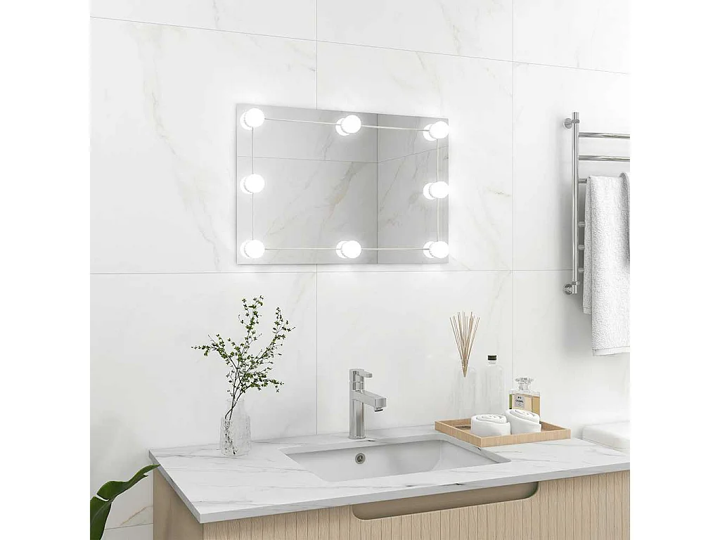Miroir mural avec lampes LED Rectangulaire Verre