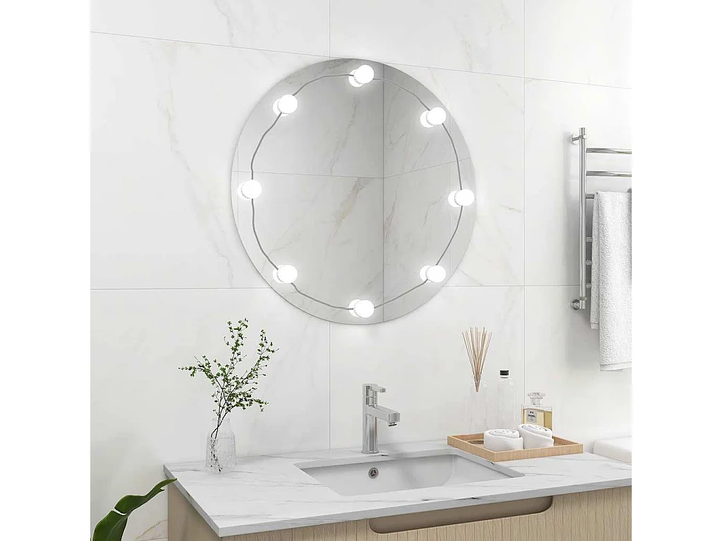 Miroir mural avec lampes LED Rond Verre